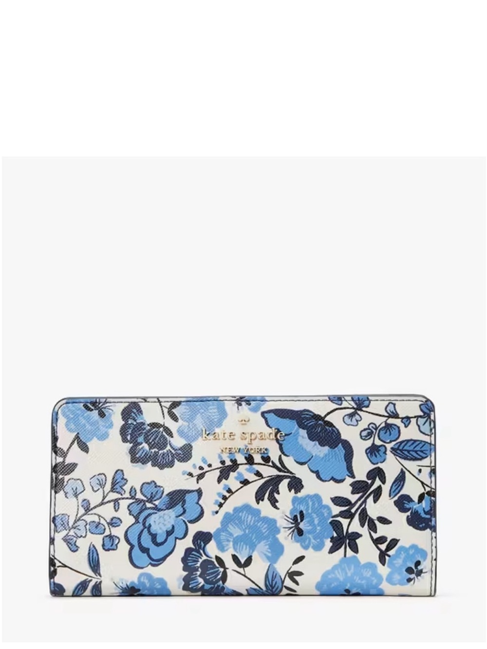 ♠️Kate Spade Vase Floral Saffiano Large Slim Bifold Wallet, Blue Multi NWT